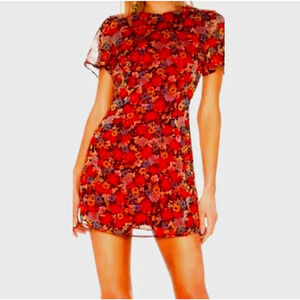 House of Harlow x Revolve Lotte Red Floral Mini Dress M Chic Flutter Sleeve